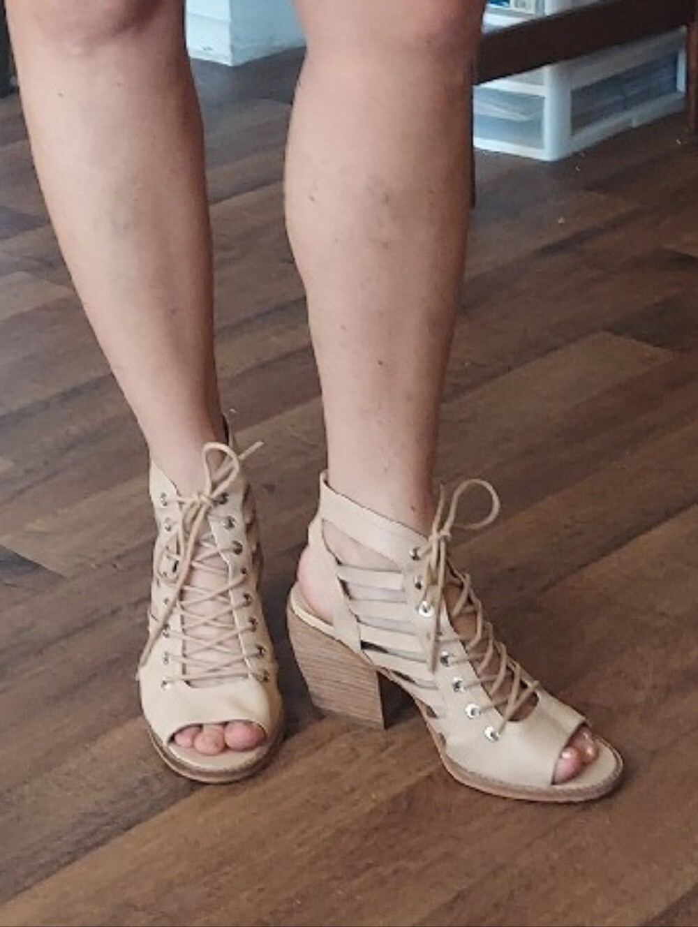 Vince Camuto Beige Lace-Up Block Heel Sandals
